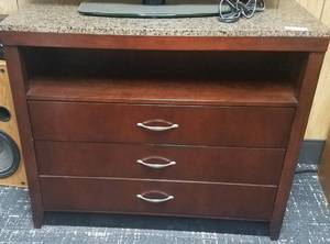 lot 56 image: Granite top 3-drawer dresser  media chest in stylecolorcondition shown.