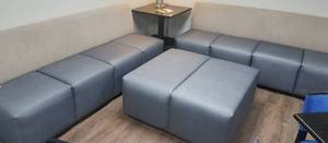 lot 76 image: 2 large cushioned seating benches and 1 large ottomancoffee table in stylecolorcondition shown. You are bidding by the piece