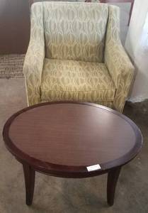 lot 83 image: Patterned chair and coffee table in stylecolorcondition shown. You are bidding by the piece