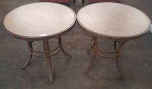 lot 89 image: 2 round bistro style tables with metal frame in stylecolorcondition shown. You are bidding by the piece