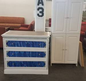 lot 90 image: 3-drawer dresser chest and storage cabinet in stylecolorcondition shown. You are bidding by the piece