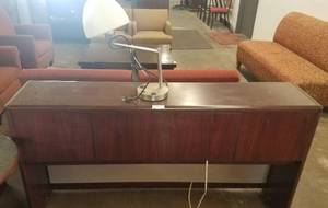 lot 98 image: Wooden hutch and table top lamp in stylecolorcondition shown.