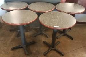lot 99 image: 5 bistro style tables with metal frame in stylecolorcondition shown. You are bidding by the piece
