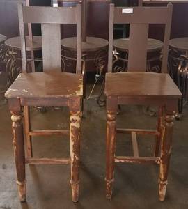 lot 102 image: 2 counter height wooden chairs in stylecolorcondition shown. You are bidding by the piece