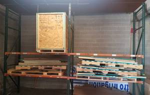 lot 115 image: 2-Section pallet rack in solid condition as shown. Buyer is responsible for proper breakdown. Contents not included PLEASE NOTE DELAYED PICK UP ON THIS ITEM BETWEEN 400 - 600 PM