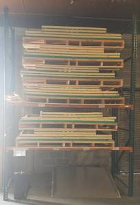 lot 116 image: Single section pallet rack in solid condition as shown. Buyer is responsible for proper breakdown. Contents not included PLEASE NOTE DELAYED PICK UP ON THIS ITEM BETWEEN 400 - 600 PM