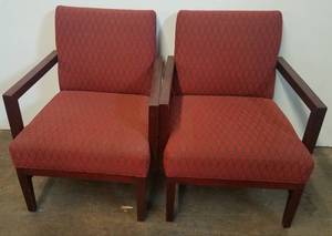 lot 487 image: 2 cushioned upholstered chairs with wood frame in stylecolorcondition shown. You are bidding by the piece