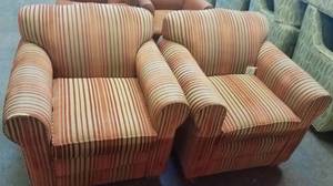 lot 485 image: 2 cushioned patterned chairs in stylecolorcondition shown. You are bidding by the piece