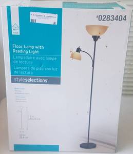 lot 8 image: Floor lamp with reading light #0283404 in original box. Item appears to be in new, unused condition as shown.