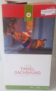 lot 27 image: Indooroutdoor lighted tinsel dachshund in box as shown.