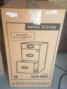 lot 32 image: New 3-drawer metal filing cabinet in unopened box as shown.