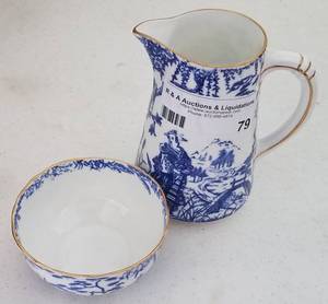 lot 79 image: Vintage 1930s Royal Crown Derby (England) Mikado pitcher and cup as shown.