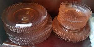 lot 99 image: Lot of depression glass dishes in stylecolorcondition shown.