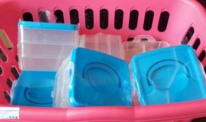 lot 114 image: 2 new plastic hampers and new assorted plastic food storage containers as shown.