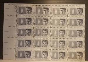 lot 154 image: Vintage John F. Kennedy sheet of stamps as shown. (20 stamps)