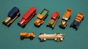 lot 205 image: Lot of 8 Toosie Toys vintage cars and trucks in stylescolors shown. All 8 are in excellent condition for their age. See pictures
