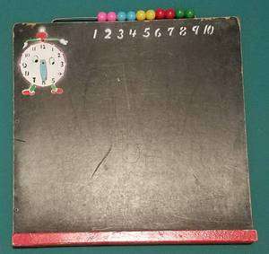 lot 209 image: Vintage childrens chalkboard with abacus and clock in stylecolorcondition shown.