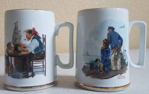 lot 13 image: VINTAGE 1985 NORMAN ROCKWALL MUSEUM COLLECTIBLE CUPS LOOKING OUT TO THE SEA AND FOR A GOOD BOY AS SHOWN. (YOUR BID X 2)