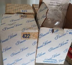 lot 55 image: LOT OF 4 VINTAGE PRINCESS HOUSE HANDBLOWN CRYSTAL ORNAMENTS IN ORIGINAL BOXES AS SHOWN. (YOUR BID X 4)