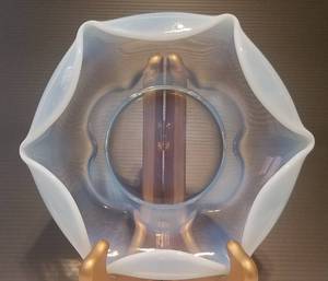 lot 72 image: VINTAGE DUNCAN MILLER OPALESCENT 6 SIDED FOLDED EDGE CANDY DISH IN CANTERBURY PATTERN IN STYLECOLORCONDITION SHOWN. MEASURES APPROX. 6.75 ACROSS X 1.5 H. CHECK IT OUT