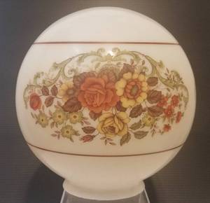 lot 75 image: VINTAGE LIGHT GLOBE WITH HANDPAINTED FLORAL DESIGN AS SHOWN. MEASURES APPROX. 8 DIAMETER.