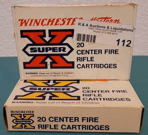 lot 112 image: WINCHESTER SUPER X CENTER FIRE RIFLE CARTRIDGES IN BOXES AS SHOWN. (YOUR BID X 2)
