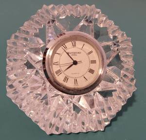 lot 89 image: WATERFORD CRYSTAL CLASSIC LISMORE DIAMOND SHAPE CLOCK AS SHOWN. MEASURES APPROX. 3 38 x 3 38 x 2.5.
