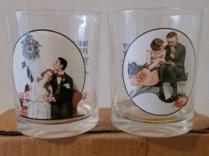 lot 130 image: VINTAGE NORMAN ROCKWALL THE SATURDAY EVENING POST OLD FASHIOED GLASSES AS SHOWN.