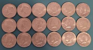 lot 82 image: LOT OF 18 1970S HALF-DOLLAR COINS AS SHOWN. (YOUR BID X 18)