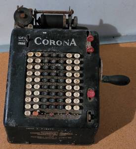 lot 141 image: VINTAGE CORONA ADDING MACHINE IN STYLE AND CONDITION SHOWN.