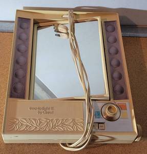 lot 158 image: VINTAGE CLAIROL TRUE-TO-LIGHT II MODEL LM-2 DOUBLE-SIDED LIGHTED MAKEUP MIRROR AS SHOWN.
