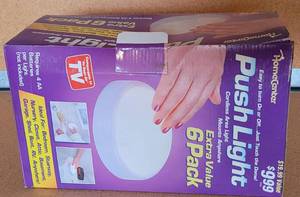 lot 203 image: BOX OF 6 PUSH LIGHTS AS SHOWN.
