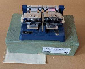 lot 32 image: VINTAGE OHNAR 16MM SPLICE WITH BOX AND ORIGINAL RECEIPT AS SHOWN.