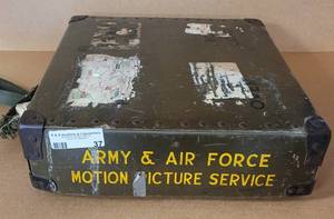 lot 37 image: VINTAGE MILITARY MOVIE REEL BOX AS SHOWN. SEE PICTURES