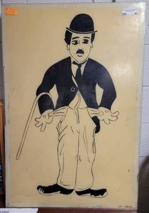 lot 61 image: VINTAGE CHARLIE CHAPLIN LARGE WALL ART DRAWING AS SHOWN.