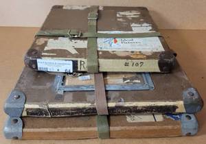 lot 64 image: VINTAGE MOVIE REEL BOXES AS SHOWN.