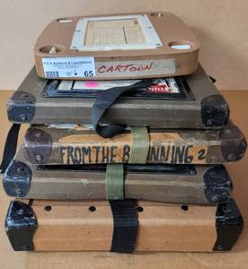 lot 65 image: VINTAGE MOVIE REEL BOXES AS SHOWN.