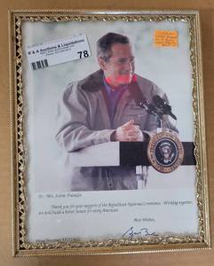 lot 78 image: FRAMED GEORGE BUSH SIGNED PICTURE AS SHOWN.
