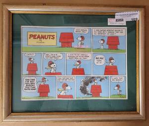 lot 109 image: FRAMED VINTAGE PEANUTS  SNOOPY CARTOON AS SHOWN.