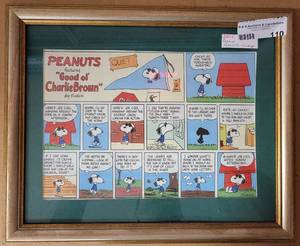 lot 110 image: FRAMED VINTAGE PEANUTS  SNOOPY CARTOON AS SHOWN.