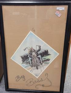 lot 119 image: MOTORCYCLE THEMED INK ART BY BASS AS SHOWN.