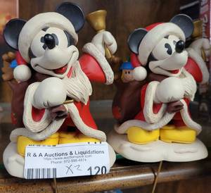 lot 120 image: 2 MICKEY MOUSE STOCKING HANGERS AS SHOWN.