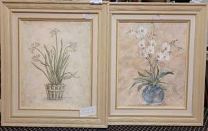 lot 202 image: FRAMED TEXTURED FLORAL PICTURES IN STYLECOLORCONDITION SHOWN. EACH MEASURES APPROX. 28 HIGH X 24 WIDE.