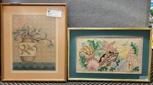 lot 206 image: 2 FRAMED AND MATTED NEEDLEPOINT IN STYLEDESIGNS SHOWN.