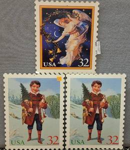 lot 213 image: LOT OF 3 DOUBLE SIDED POSTAGE STAMP STYLE HARD CARBOARD STAMPS AS SHOWN.