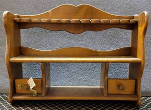 lot 219 image: HARDWOOD WALL SHELF WITH SPOON HOLDER AS SHOWN.