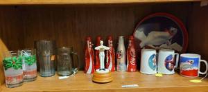 lot 243 image: COCA-COLA ITEMS INCLUDING GLASSES, TRAY, BOTTLES, MUSICAL FIGURE AND MORE AS SHOWN.
