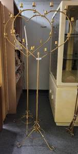 lot 269 image: LOT OF 2 HEART SHAPED GOLD TONE CANDELABRAS AS SHOWN.