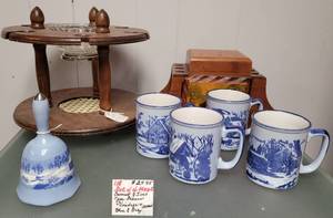 lot 286 image: LOT OF ASSORTED ITEMS INCLUDING PIPE STAND, TOBACCO BOX, CUPS AND MORE AS SHOWN.