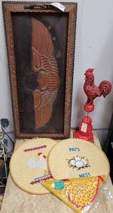 lot 288 image: WINGS PLAQUE, ROOSTER AND MORE AS SHOWN.